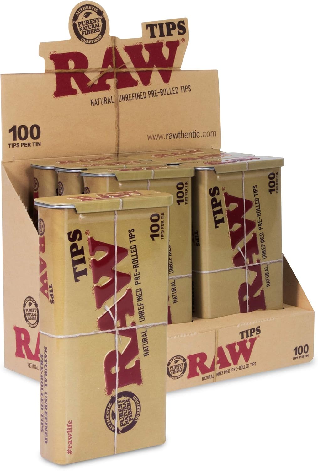 Raw Authentic Pre-Rolled Tips – 100 Tips Per Tin